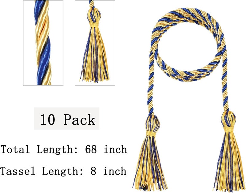 D DODOU 10 Pieces Graduation Cords Polyester Graduation Honor Braided Cords with Sewing Tassels for Bachelor, Master, Doctor 68" Long (Gold Royal Blue) - Image 3
